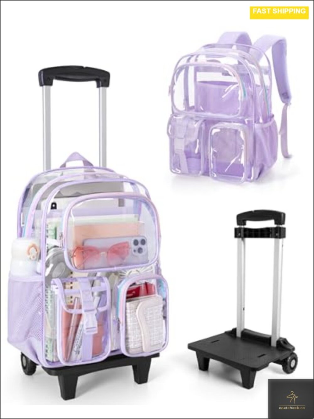 17" Rolling Clear Backpack with Base Board and Detachable Trolley Heavy Duty